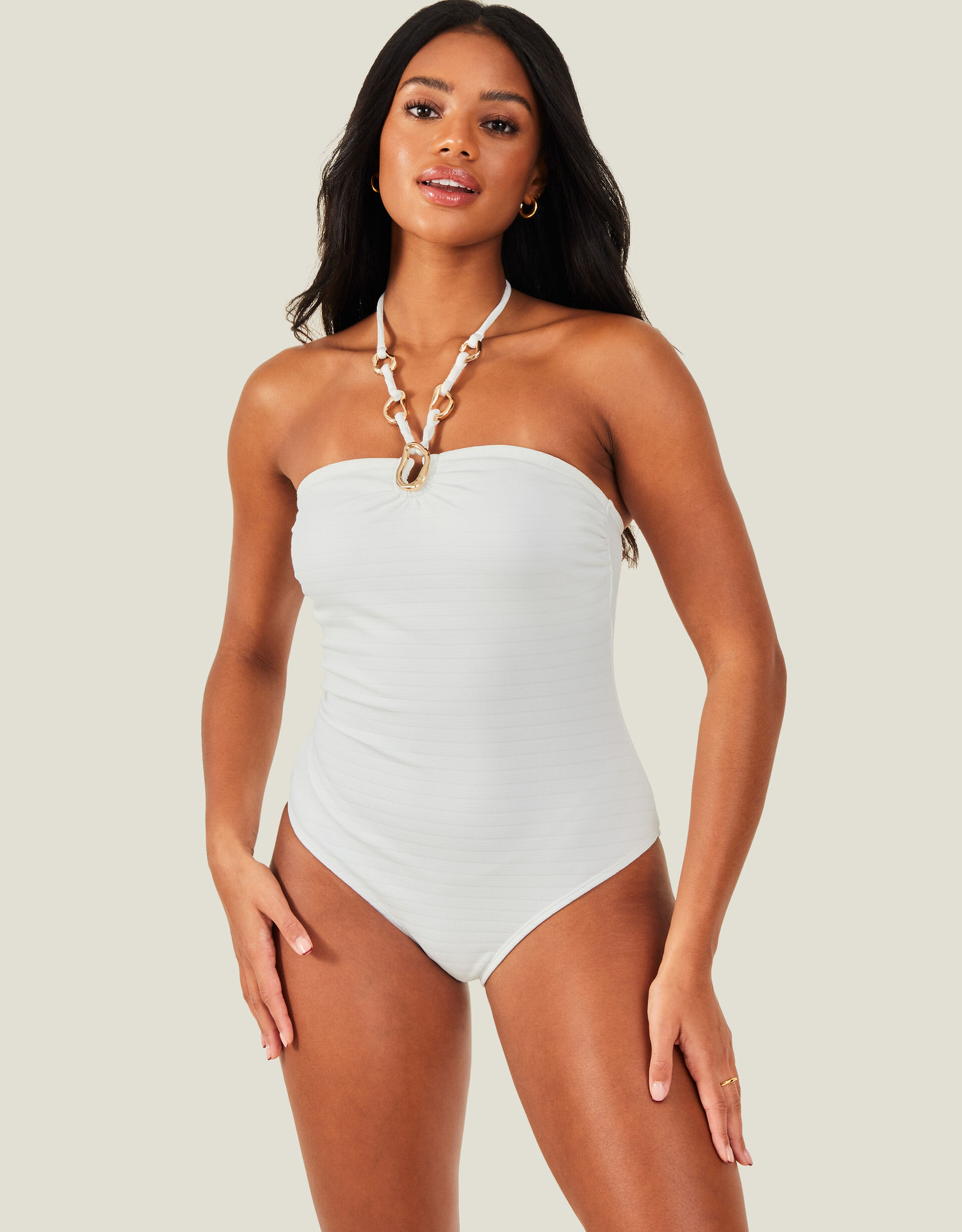 Ring Halter Neck Swimsuit White | Accessorize (Global)