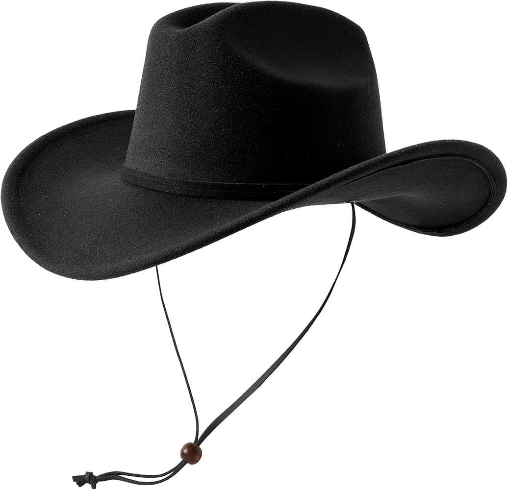 Lanzom Women Western Cowboy Cowgirl Hat Wide Brim Fedoras Hat with Wind Lanyard | Amazon (US)