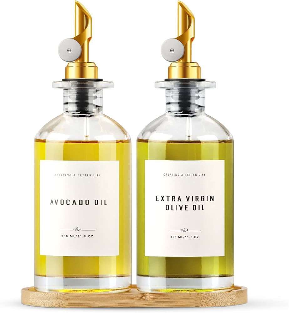 Olive Oil Dispenser Bottle with Bamboo Tray, GIXSEGIE Oil and Vinegar Dispenser Set w.Metal Pour ... | Amazon (US)