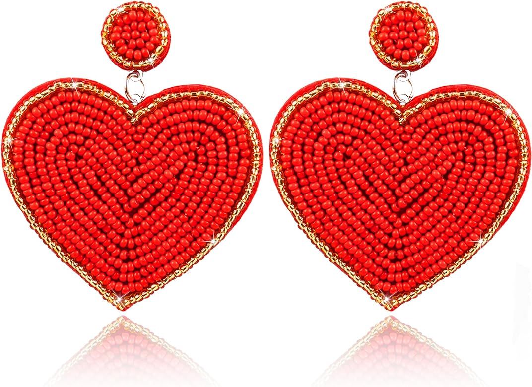 Valentines Day Heart Earrings-Valentine Beaded Drop Earrings Jewelry for Women, Handmade Valentin... | Amazon (US)