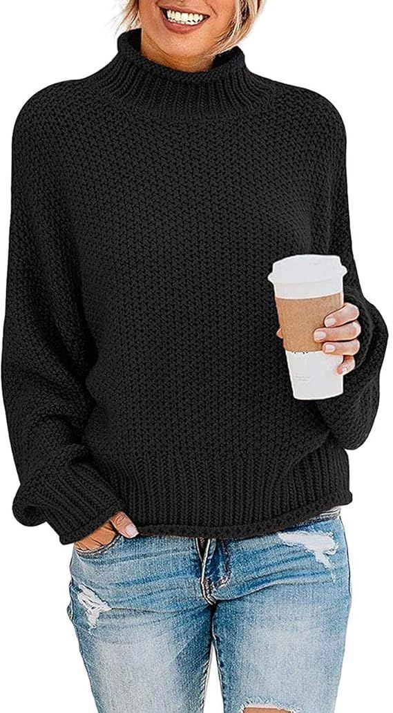 ZESICA Women's Turtleneck Batwing Sleeve Loose Oversized Chunky Knitted Pullover Sweater Jumper T... | Amazon (US)