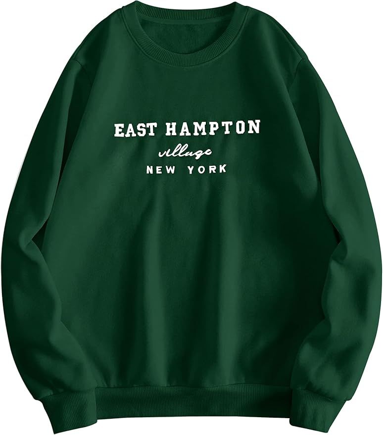 Lauweion Women’s East Hampton Letter Print Graphic Sweatshirt Oversized Drop Shoulder Fleece Te... | Amazon (US)