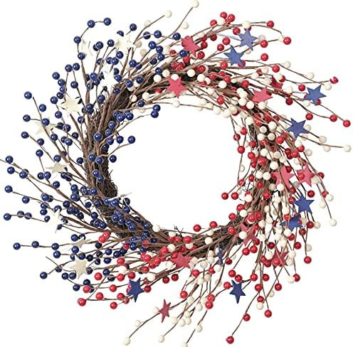 Huashen 4th July Independence Day Wreath, America Patriotic Flag Burlap Farmhouse Wreath on Grape... | Amazon (US)