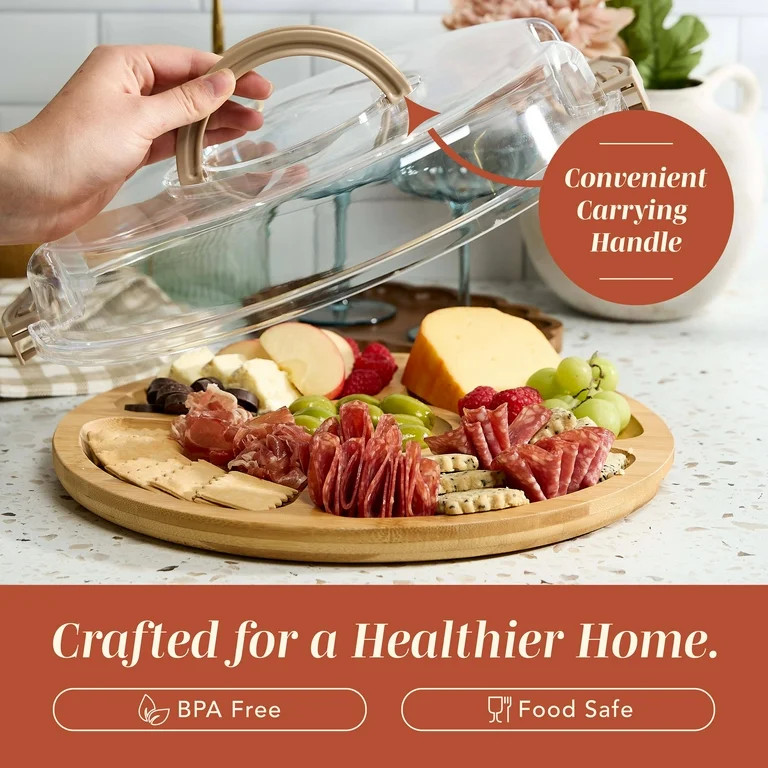 Cook With Color Round Bamboo Cutting Board with Locking Lid, Dual-Function Charcuterie Board & Se... | Walmart (US)