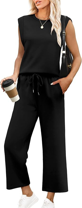 SAMPEEL Two Piece Sets for Women Casual Travel Vacation Outfits Summer Wide Leg Crop Pants Lounge... | Amazon (US)
