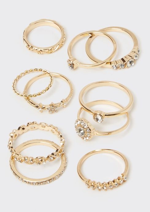 10-Pack Gold Rhinestone Star Ring Set | rue21