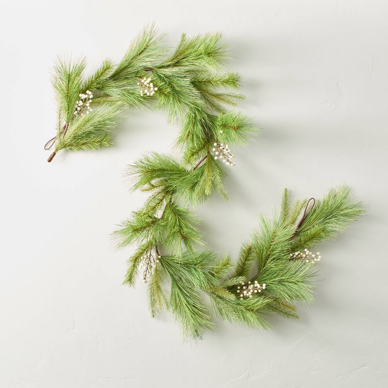 6&#39; Needle Pine with Snowberries Seasonal Faux Garland Green/White - Hearth &#38; Hand&#8482; ... | Target