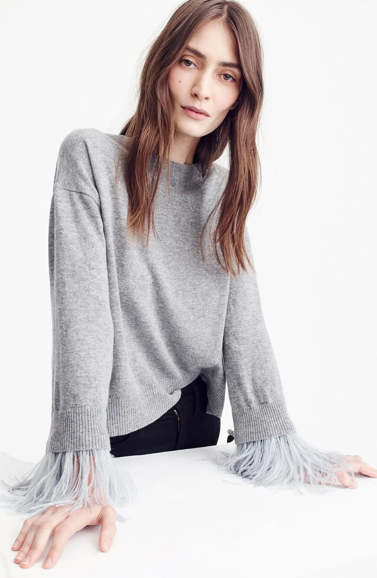 J.Crew Feather Sleeve Crewneck Sweater | Nordstrom