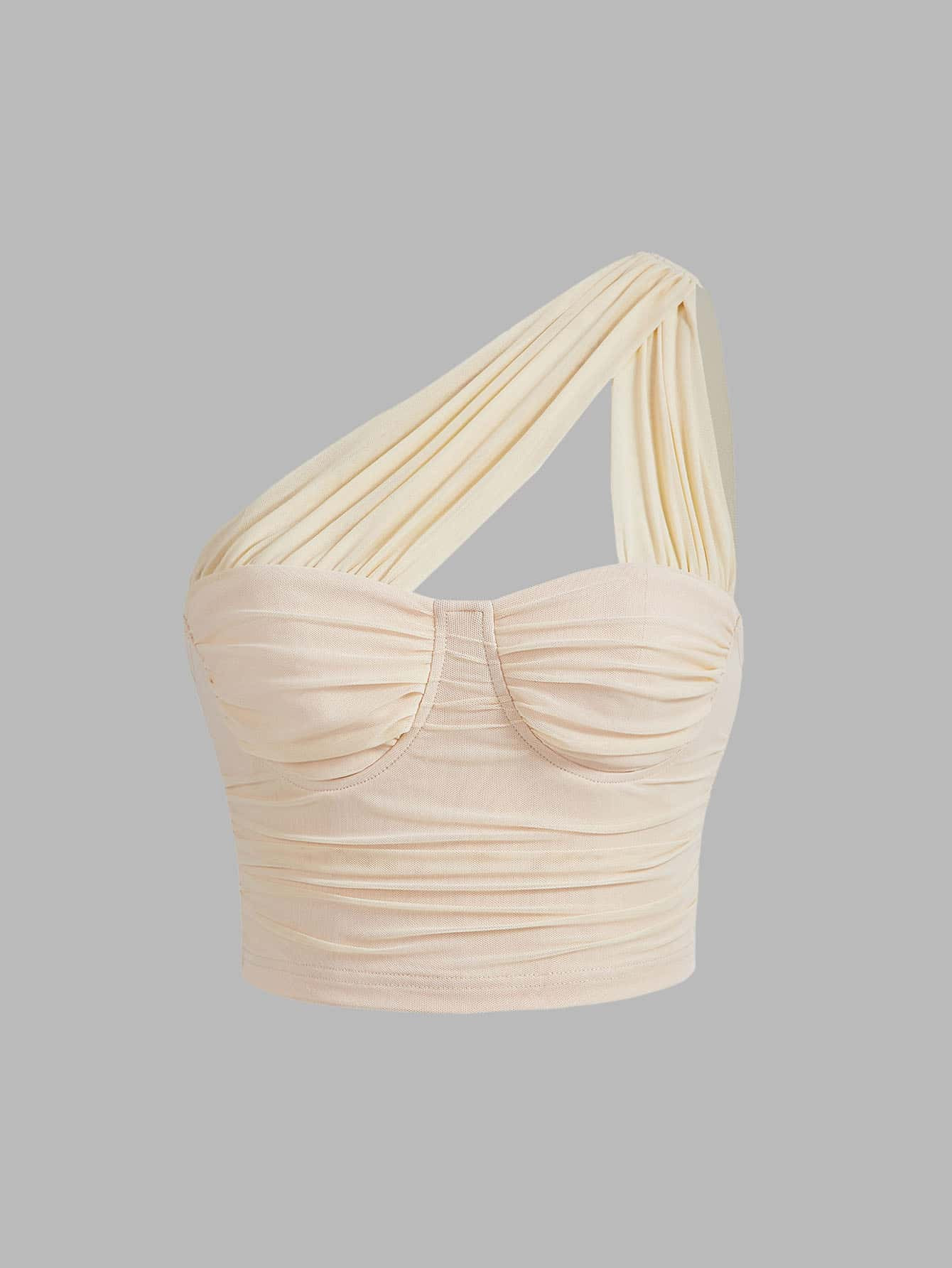 SHEIN MOD One Shoulder Ruched Mesh Top | SHEIN