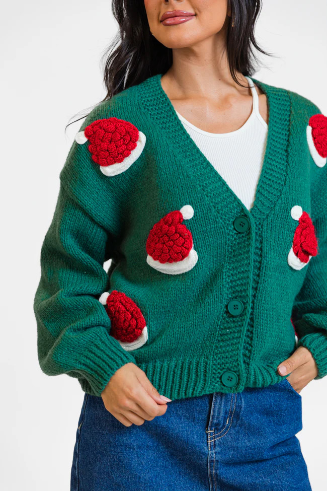 Ole Saint Nick Green Santa Hat Cardigan | Pink Lily