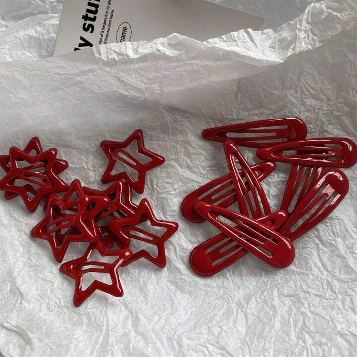 Street 10pcs/Set Women's Red Oil Drop, Star, Waterdrop Pattern Back Head Hair Clips, Suitable For... | SHEIN