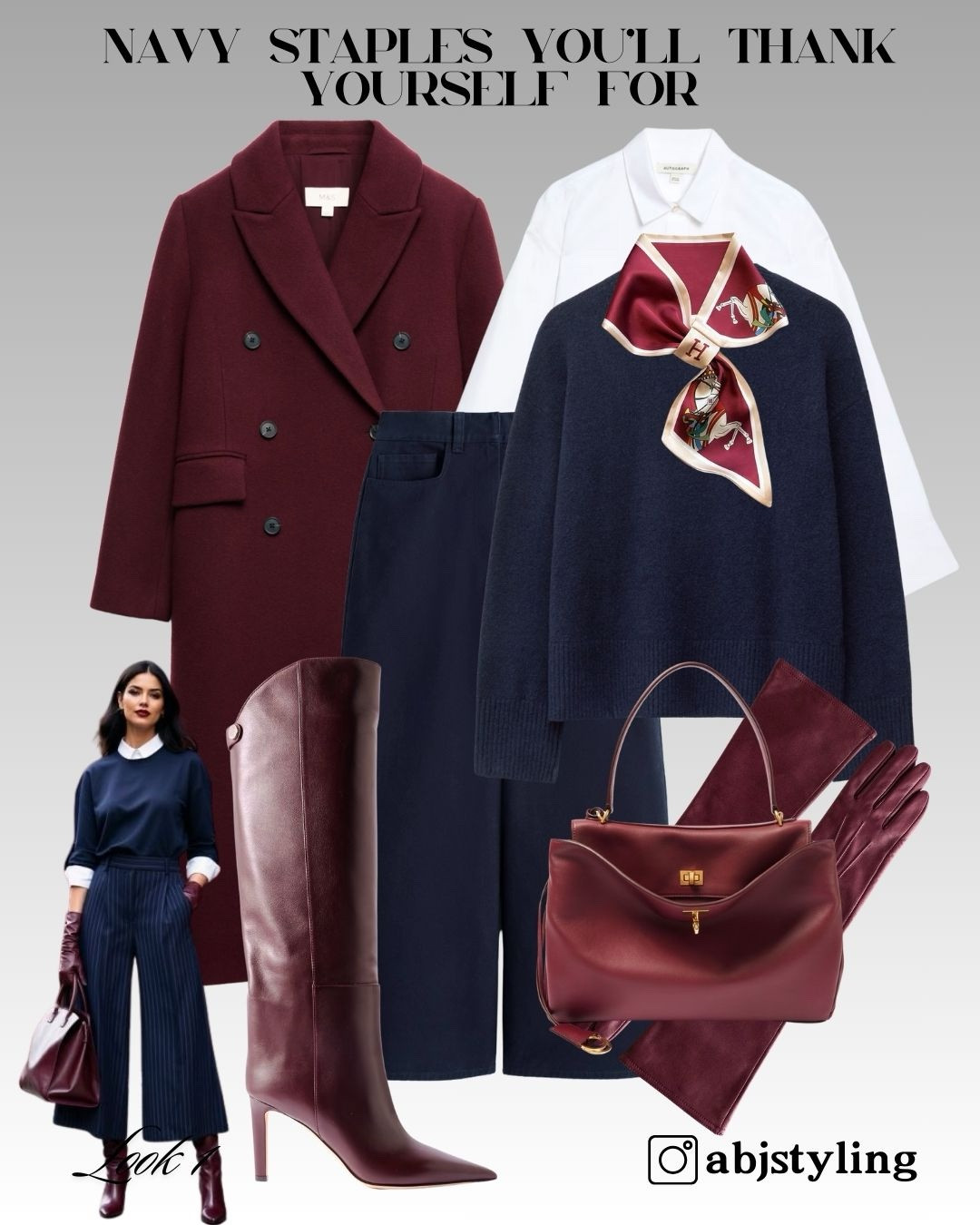 A rich navy-and-burgundy look — elevated, feminine and perfect for winter days. Shop the full outfit below.
Styling Tip: Add a silk scarf for a polished pop of colour and to tie the tones together beautifully.

#LTKuk #LTKstyletip #LTKwinter