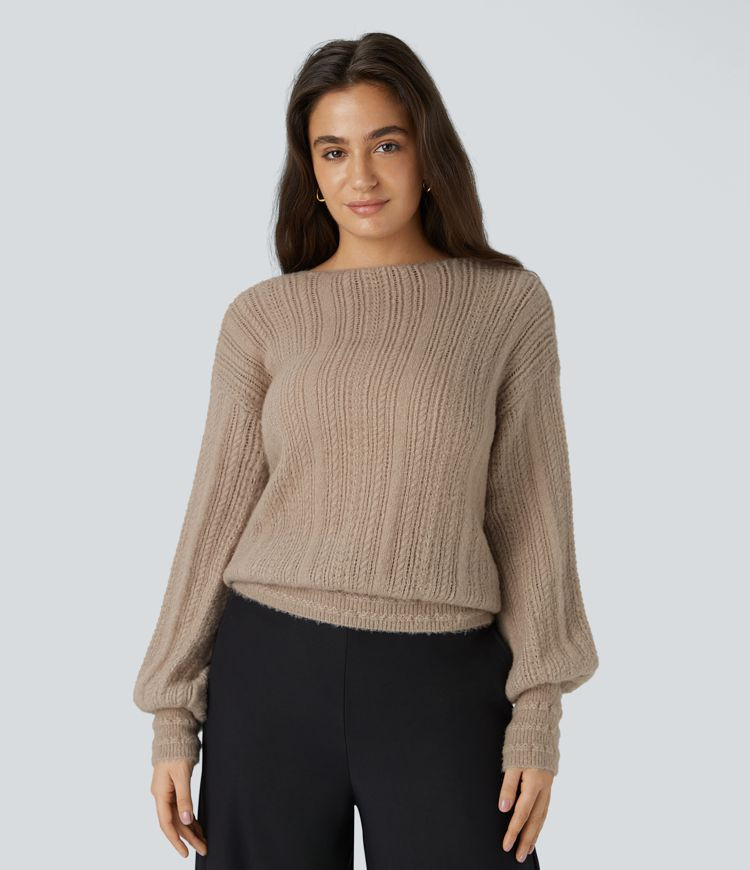 Women’s Sheer V Neck Long Sleeve Work Sweater-Front and Back Wearable - Halara | HALARA