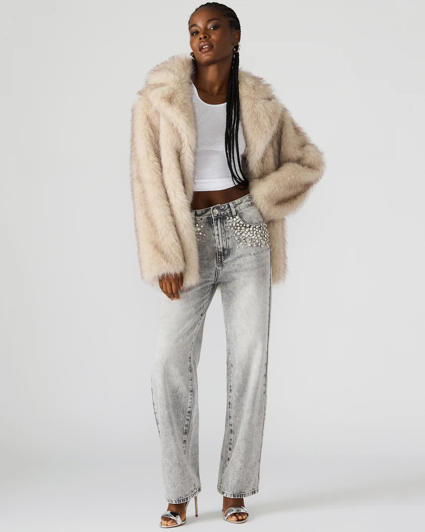 KINDRA Natural Faux Fur Collared Women's Coat | Steve Madden (US)