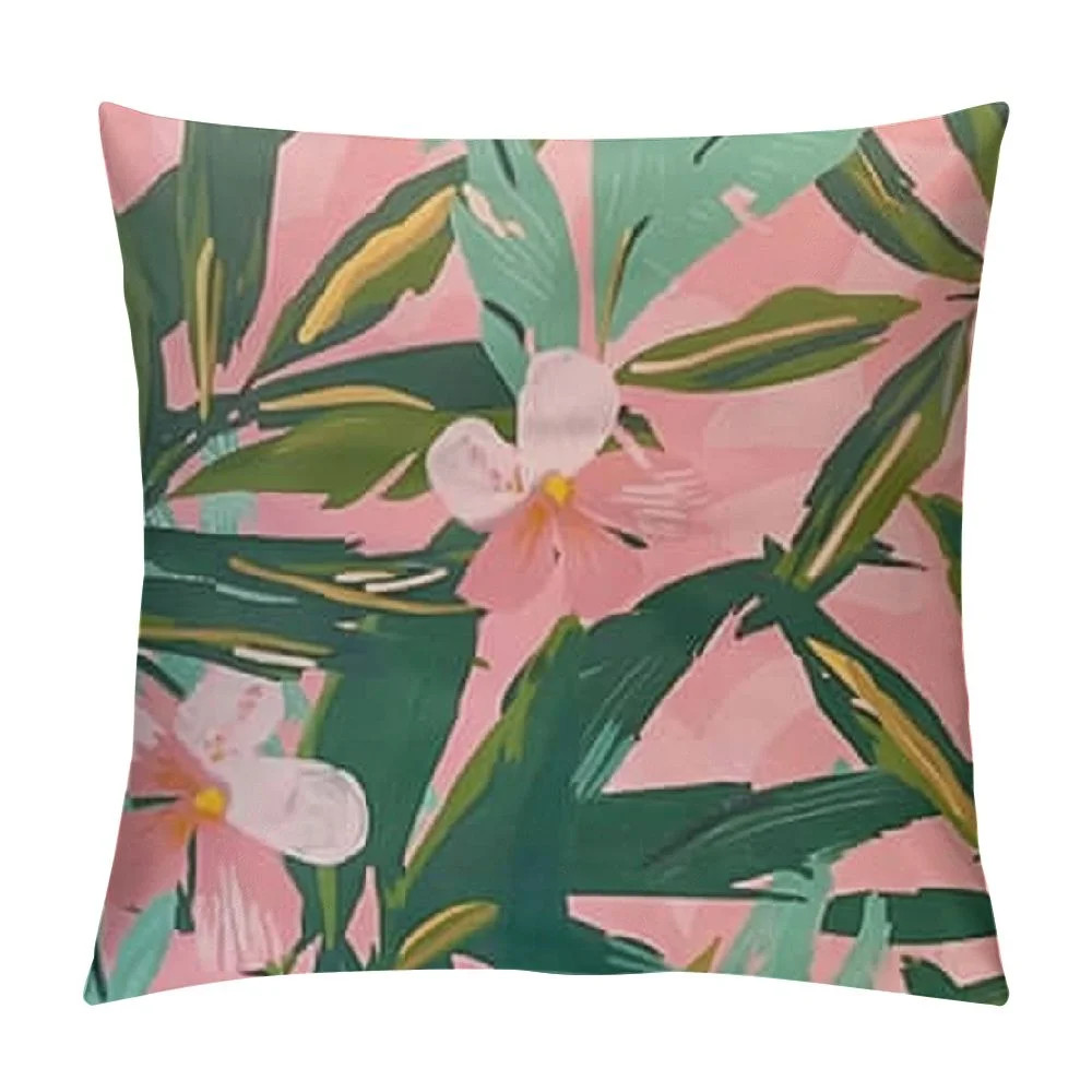 Pink &amp; Green Tropical Hibiscus Floral Pattern Throw Pillow, Multicolor | Walmart (US)