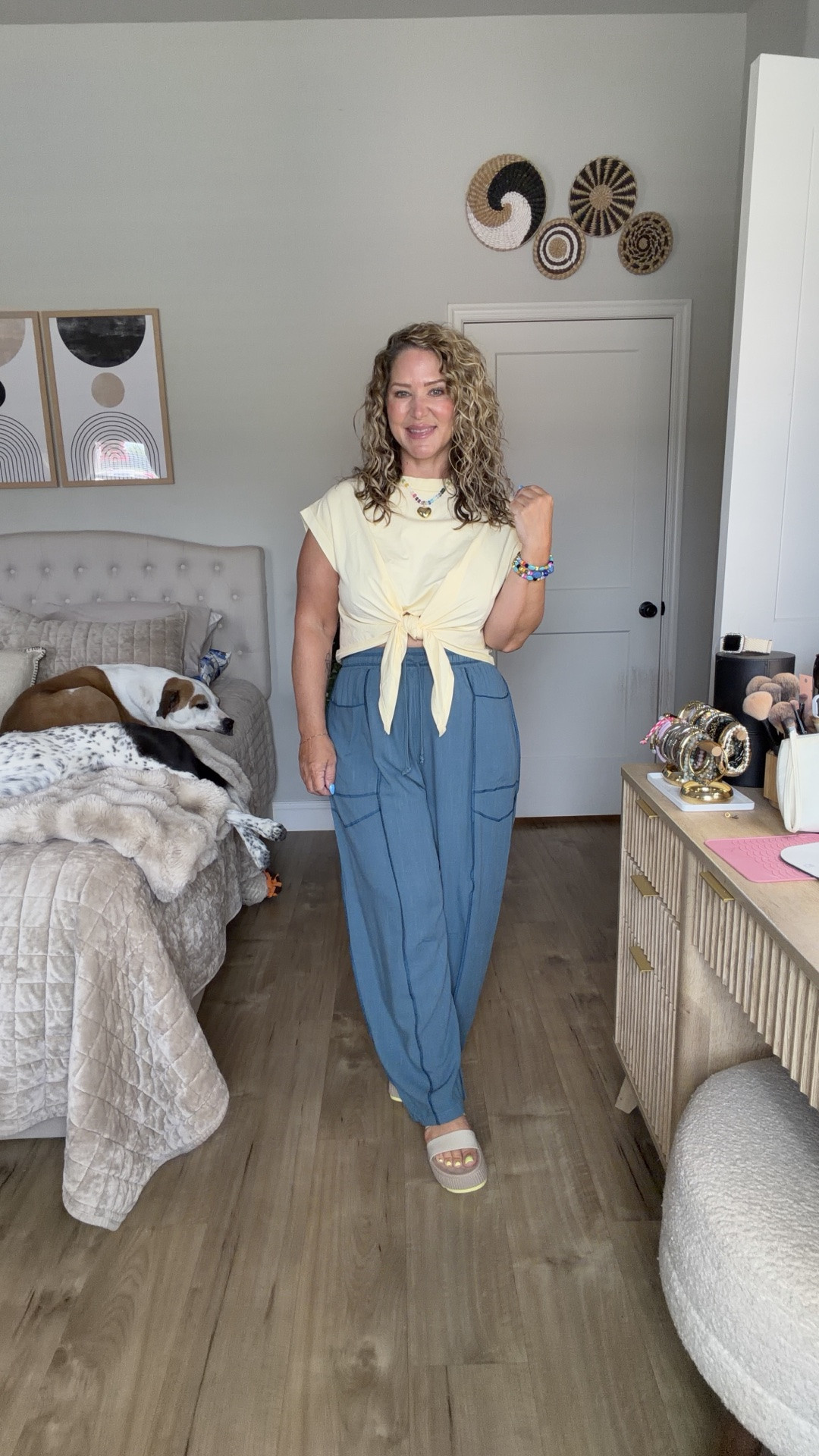 Tan dress size large 
Tan tee size medium, jeans size large
Yellow top size large, pants size medium (exact ones are sold out but I linked a very similar pair from the same brand) 
Black tank size large, lace skort size large 

Shoes tts

#LTKOver40 #LTKMidsize #LTKPetite