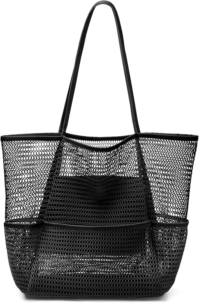 KPX Beach Bag with Mini Pocket, Beach Tote Bags for Women Large Foldable Mesh Swimming Pool Trave... | Amazon (US)