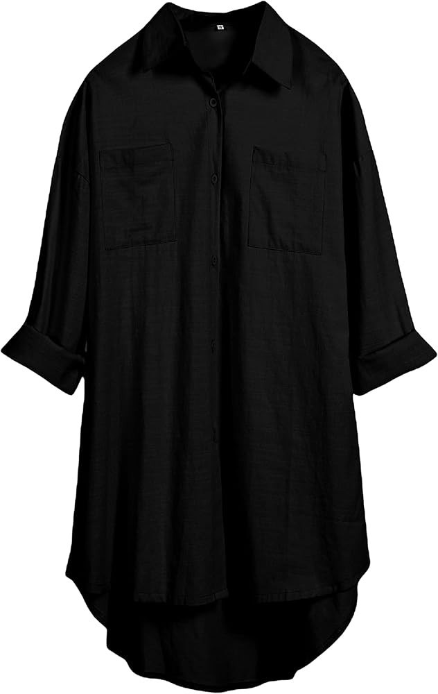 Bianstore Women's Oversized Linen Shirts Blouses Tops Long Sleeve High Low Button Up Shirts | Amazon (US)