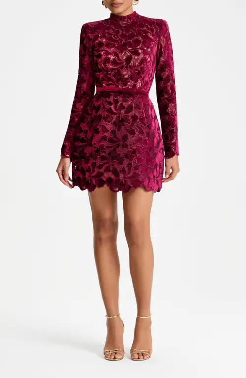 NADINE MERABI Lydia Floral Lace Long Sleeve Minidress in Burgundy at Nordstrom, Size 6 | Nordstrom