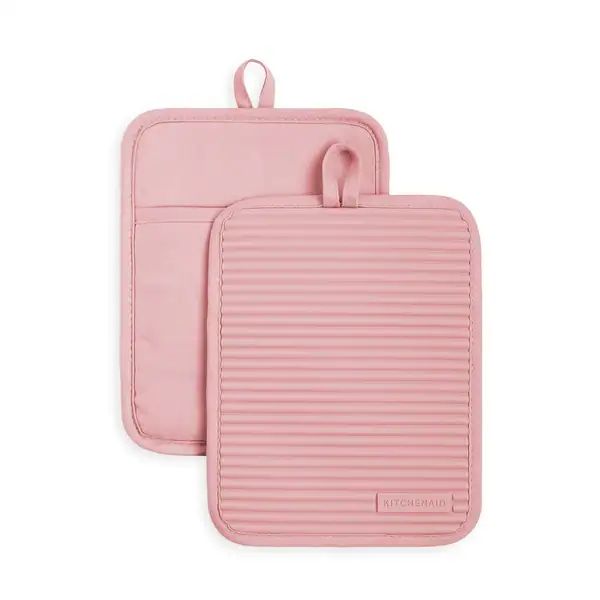 KitchenAid Ribbed Soft Silicone Pot Holder 2-Pack Set, 7"x9" - Dried Rose | Bed Bath & Beyond