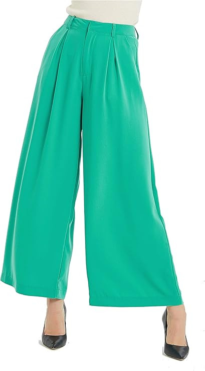 Tronjori Women High Waist Casual Wide Leg Long Palazzo Pants Trousers Regular Size | Amazon (US)