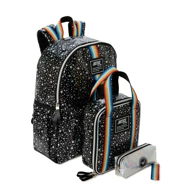 Justice Girls’ Backpack, Lunch Tote and Pencil Case, 3-Piece Set Black Multi-Color Star Print -... | Walmart (US)