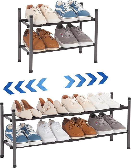STORAGE MANIAC Expandable Shoe Rack for Closet, 8 Pairs Stackable Small Shoe Rack, Metal Adjustab... | Amazon (US)