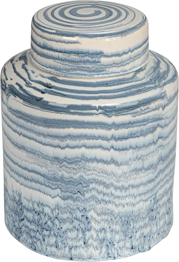 Creative Co-Op, Blue Stoneware Striped Ginger Jar with Reactive Glaze, White, Large | Amazon (US)