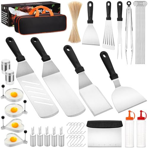 CEKEE Blackstone Griddle Accessories Kit, 141PCS Stainless Steel Grilling Accessories for Blackstone & Smash Burger Press, Flat Top Grill Accessories Set with Spatula, Scraper, Tongs for BBQ | Amazon (US)