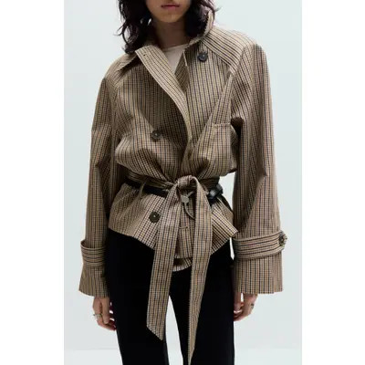 MANGO Everest Plaid Belted Jacket in Beige at Nordstrom, Size X-Small | Nordstrom