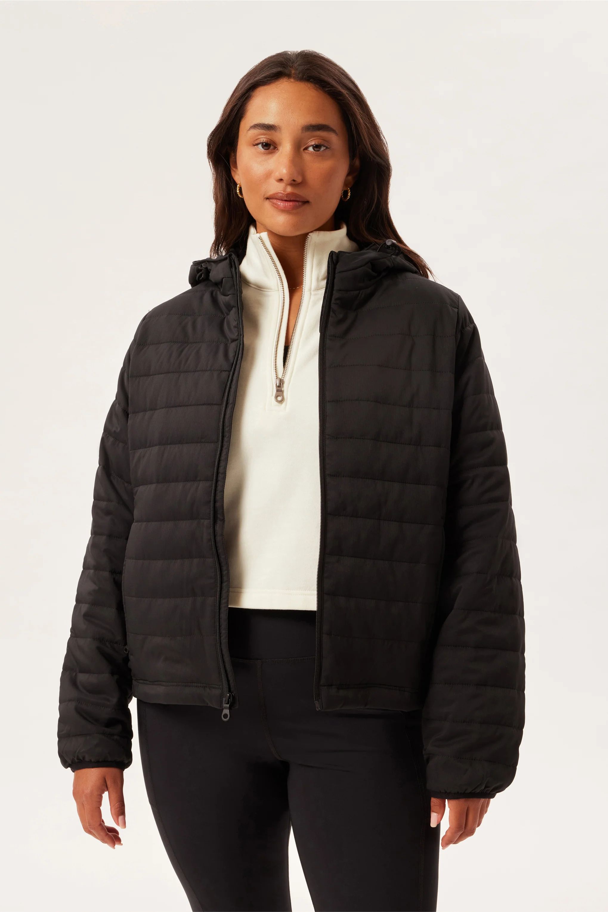Black Hooded Packable Puffer | Girlfriend Collective