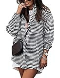 Yimoon Plaid Jacket Women Casual Houndstooth Jacket Flannel Shacket Loose Long Sleeve Shirt Butto... | Amazon (US)