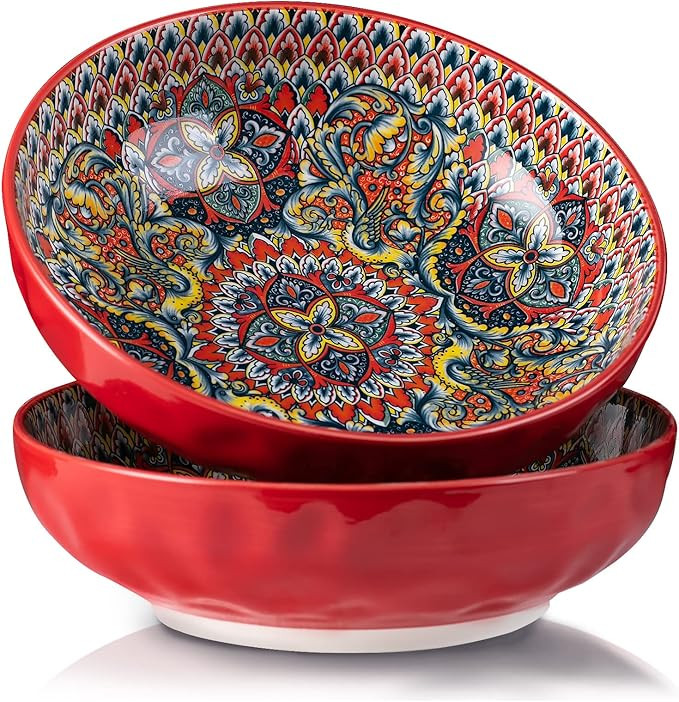 YUN TAO Large Serving Bowls,10 inch Fruit Salad Bowls, 75 Oz Pasta Bowls Set of 2,Decorative Serv... | Amazon (US)