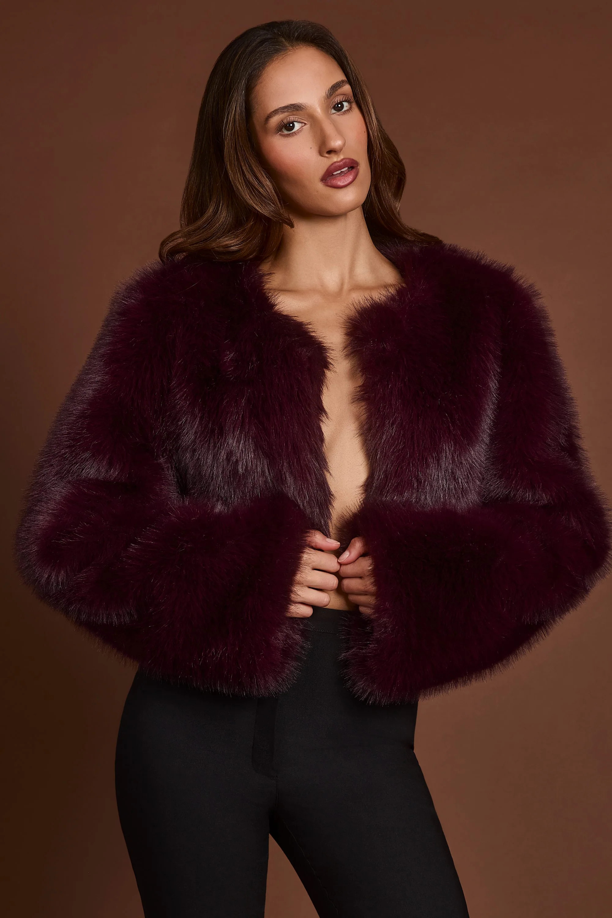 Faux Fur Cropped Bolero in Wine | Oh Polly