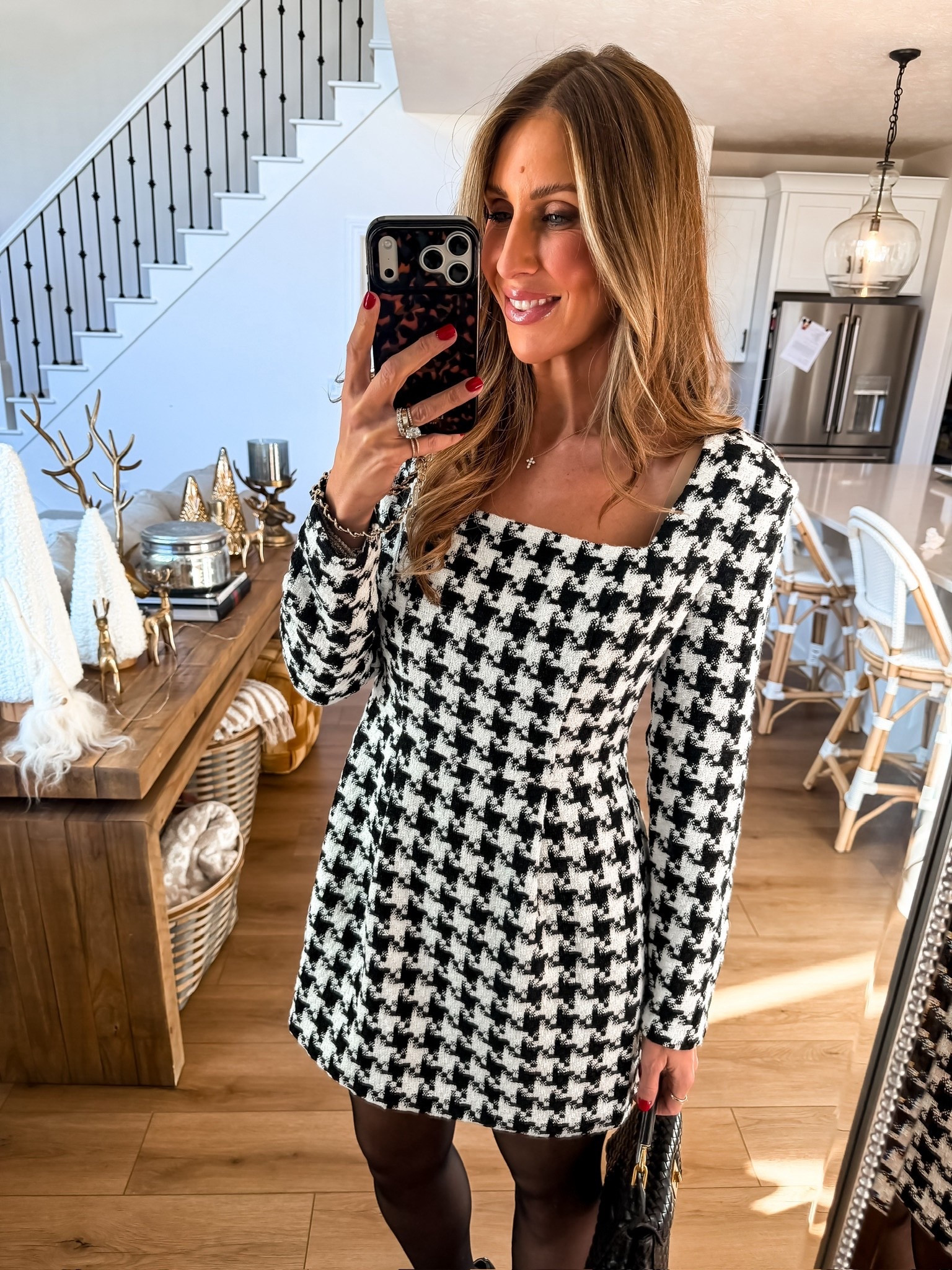 Houndstooth dress that’s perfect for work, a Christmas party, date night, holiday party, chic dress, themominstylee

#LTKSeasonal #LTKHoliday #LTKootd