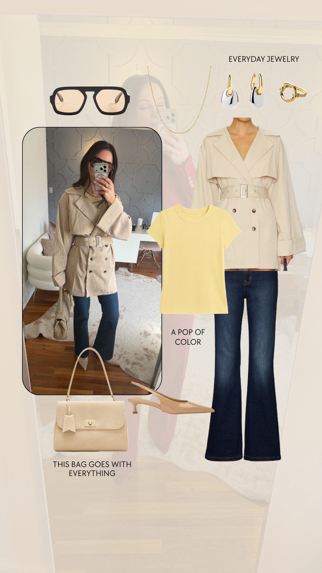 Spring everyday outfit with a trench and jeans. 

 #LTKgrwm #LTKootd #LTKOver40