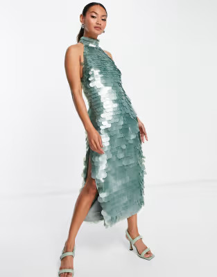ASOS DESIGN high neck disc sequin midi dress | ASOS (Global)
