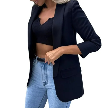 Blazers for Women Open Front Jacket Lapel Outwear Office Work Blazers Casual Fit Cardigan 2022 Fashi | Walmart (US)