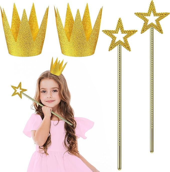 U-Goforst Gold Star Wand and Crown - Paper Gold Crowns Hats Angel Princess Fairy Costume for Wedd... | Amazon (US)