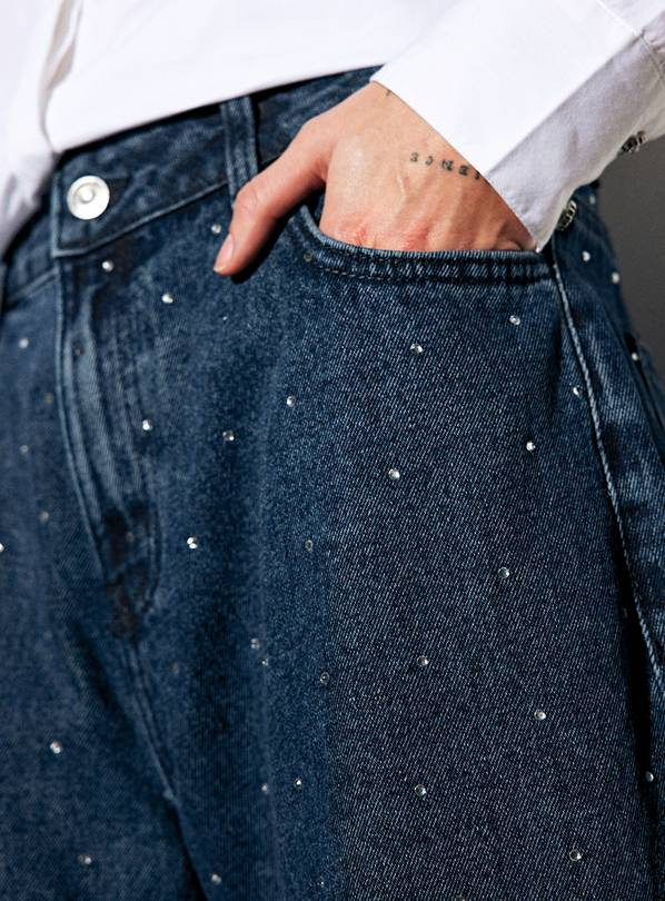 Dark Rinse Denim Embellished Barrel Leg Jeans  18S | Tu Clothing