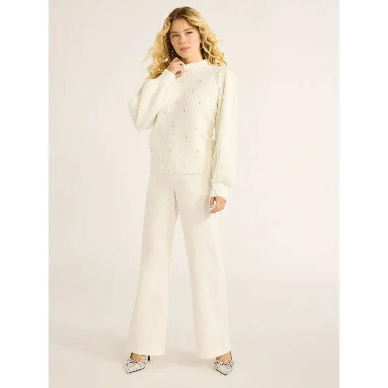 Free Assembly Women’s and Women's Plus Beaded Sweater with Puff Sleeves, Midweight, Sizes XS-4X | Walmart (US)