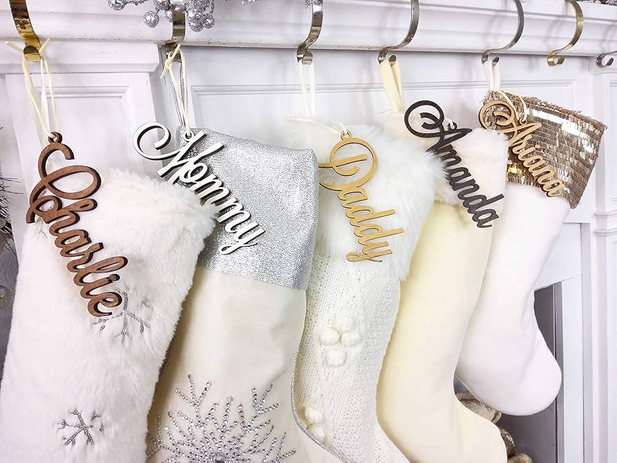 Christmas Stocking Name Tags Personalized Stocking Wood Letters Custom Gold White Name Tags Chris... | Amazon (US)