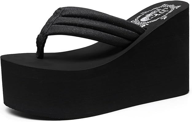 Womens Chunky High Heel Wedges Platform Flip Flops Sandals | Amazon (US)