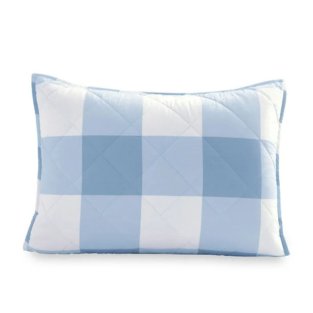 Gap Home Large Gingham Reversible Organic Cotton Blend Quilted Sham Pair, Standard, Blue, 2-Piece... | Walmart (US)