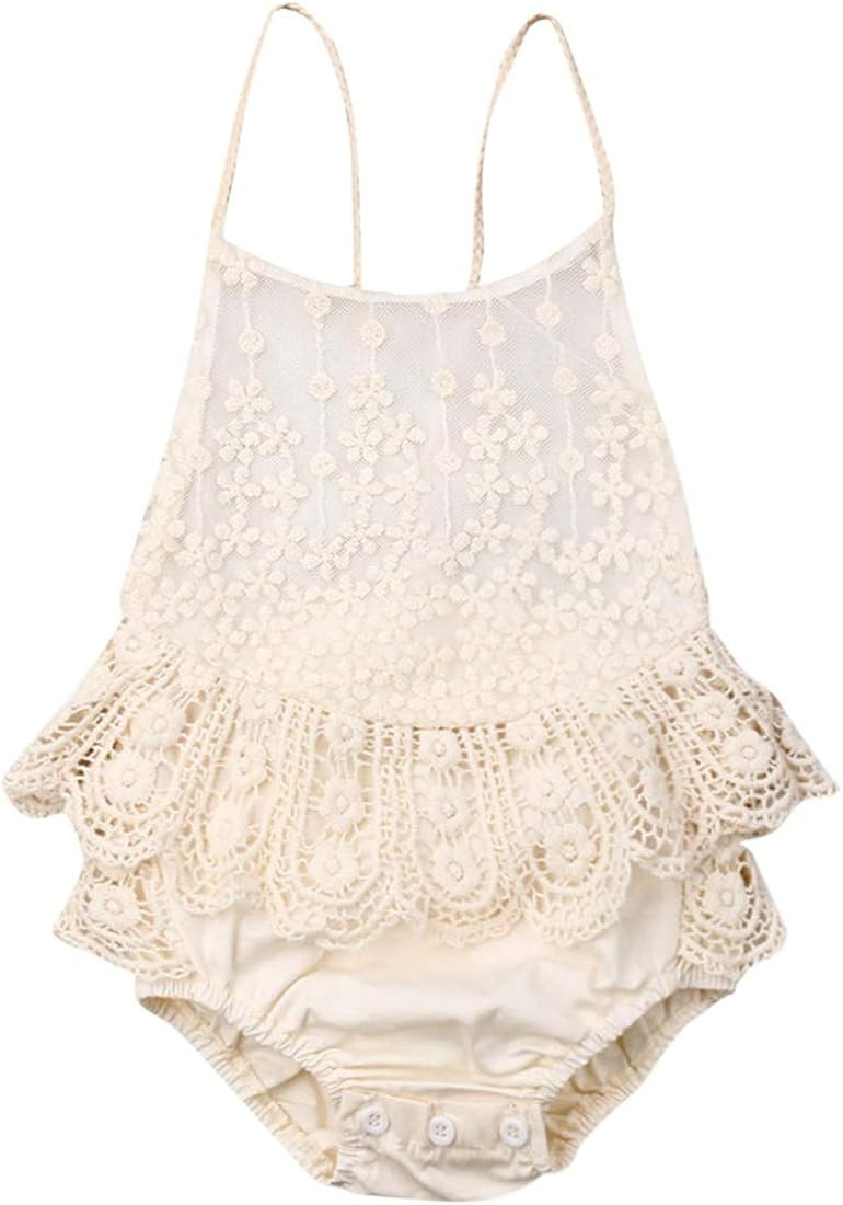 FIOMVA Baby Girl Lace Romper Bodysuit Outfits for Birthday,photoshoot,photography,Cake Smash,Gift | Amazon (US)