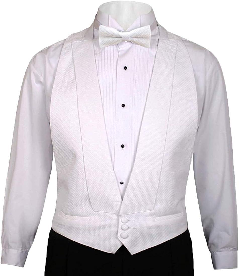 OmegaTux White Cotton Pique Tuxedo Openback(Backless) Vest, with White Pique Bowtie | Amazon (US)