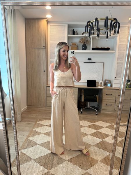 Loving this new lounge set from Aerie. Wearing an XS in the top and bottom, it’s super light weight and perfect for summer. 

Aerie 
Summer Lounge Set 
Under $50

#LTKFindsUnder50 #LTKStyleTip