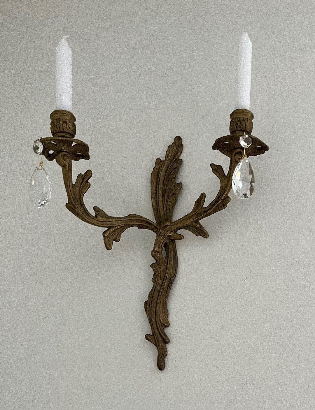 Vintage Ornate Brass Sconce With Crystals, Midcentury Double Arm Candle Sconce - Etsy | Etsy (US)