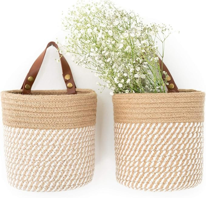 NA2 Jute Wall Hanging Basket, Natural, 6.3 in x 7 in, Sturdy Construction, Ideal for Organizing P... | Amazon (US)