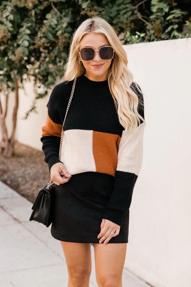 Our Time Expired Black Colorblock Mock Neck Sweater | The Pink Lily Boutique
